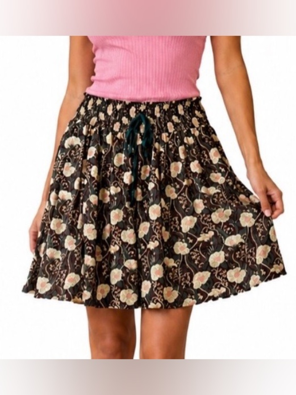 Promod Brown Floral Skater Skirt | Boho Cottagecore